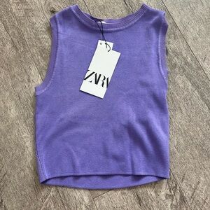 NWT Zara Basic Cropped Knit Top Size: Small Color: Purple